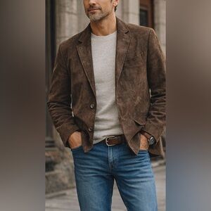 Cremieux Brown Lambskin Suede Blazer Jacket Soft Leather Classic Tailored XL
